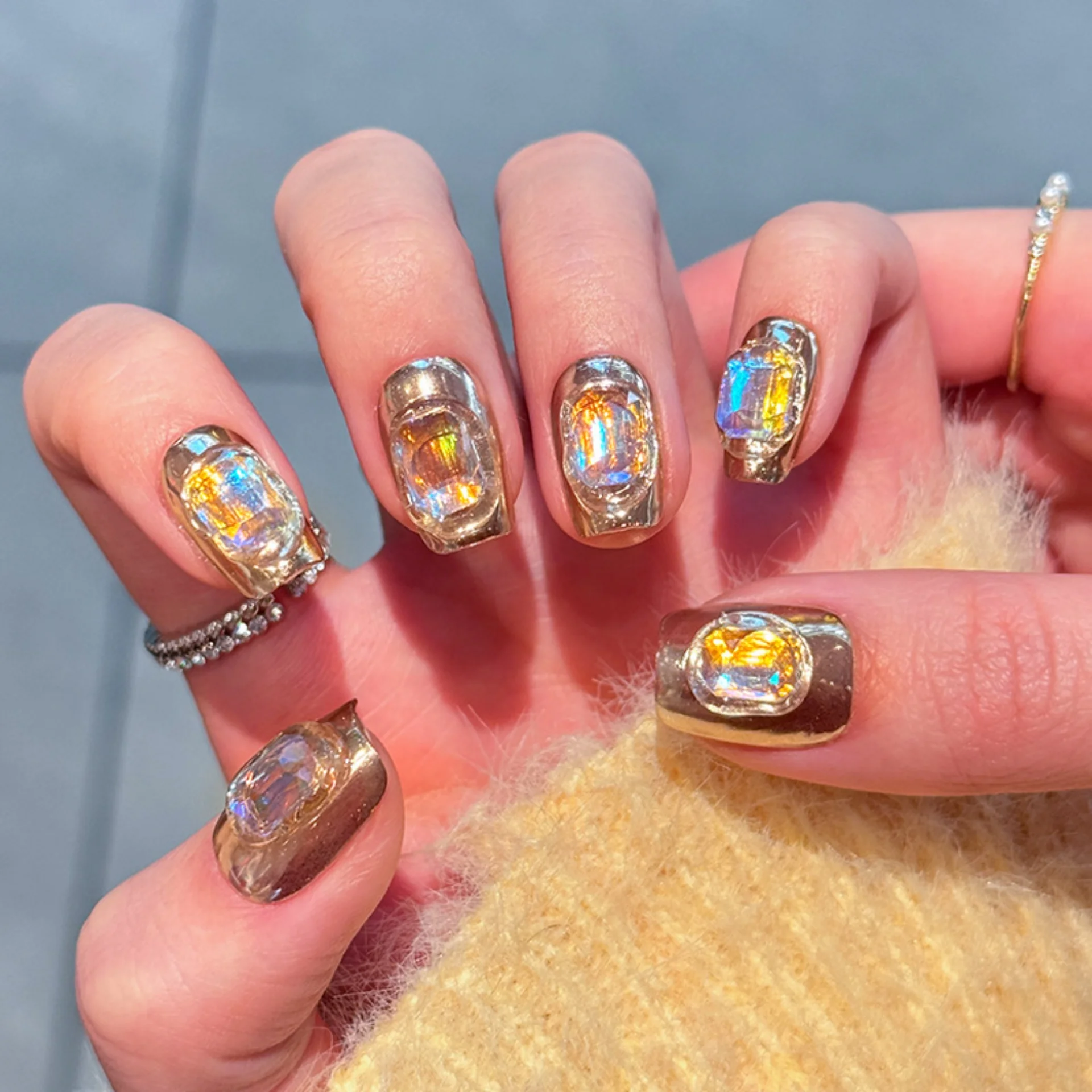 10 قطعة فتاة حار اليدوية رسومات أظافر صناعية أورورا الملونة قصيرة مربع اضغط على الأظافر نصائح الماس وهمية مسمار مجموعة الباليه مانيكير