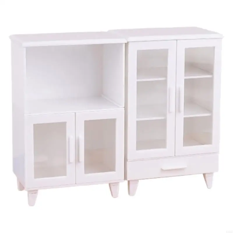 

K9FF Miniature Kitchen Cabinets White Storage Shelves 1/12 Scale Dollhouses Accessories For Home Display Model