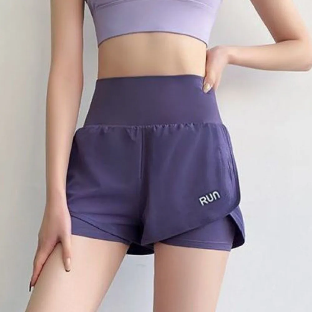 

Casual Anti-glare Lining 2 in 1 Yoga Shorts Side Pockets Loose Fitting Sports Shorts Breathable Quick Dry Fitness Shorts Summer