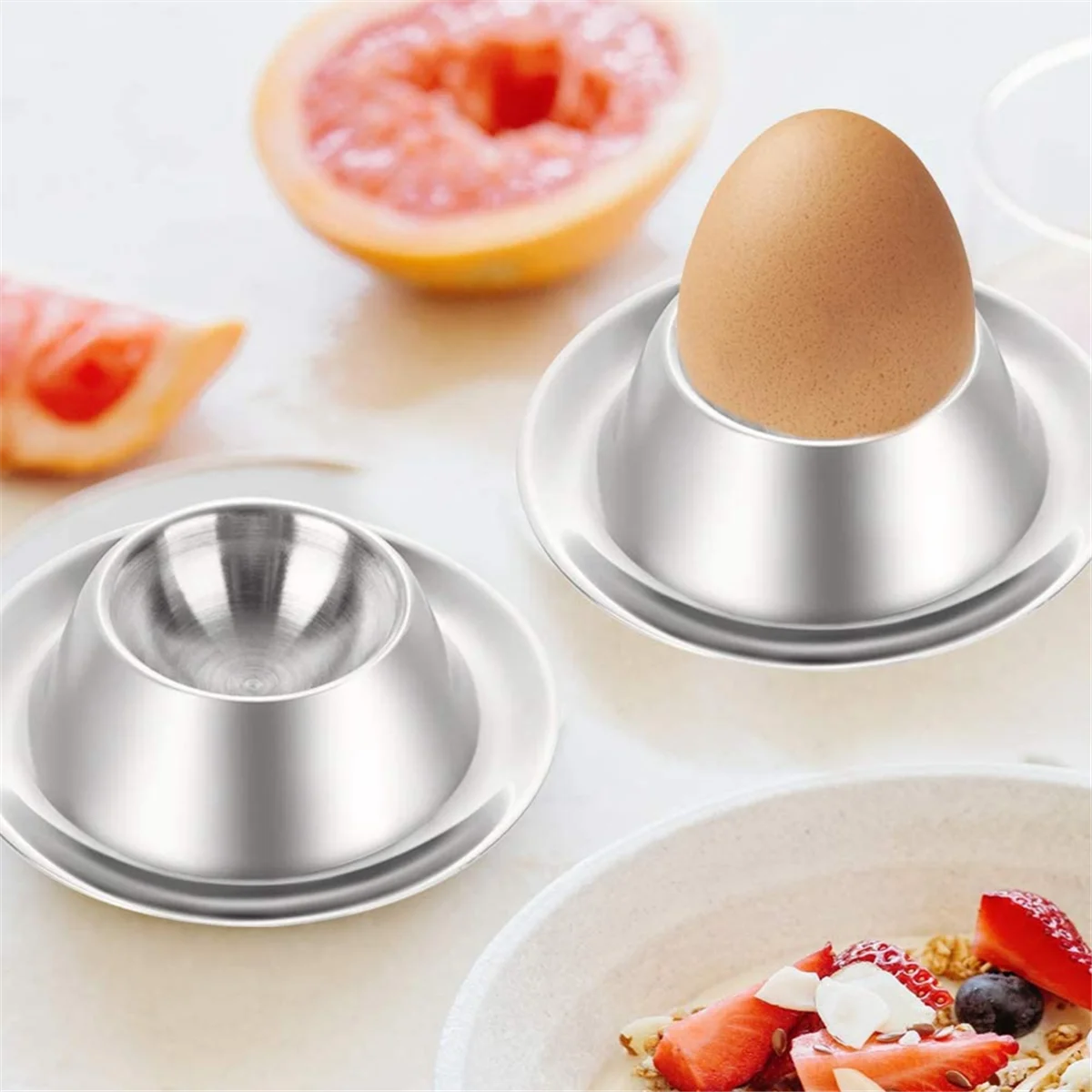 Egg Cup Holder Set of 2 Pack,Stainless Steel Egg Cups Plates Tableware Holder for Hard Soft Boiled Egg,Kitchen Display