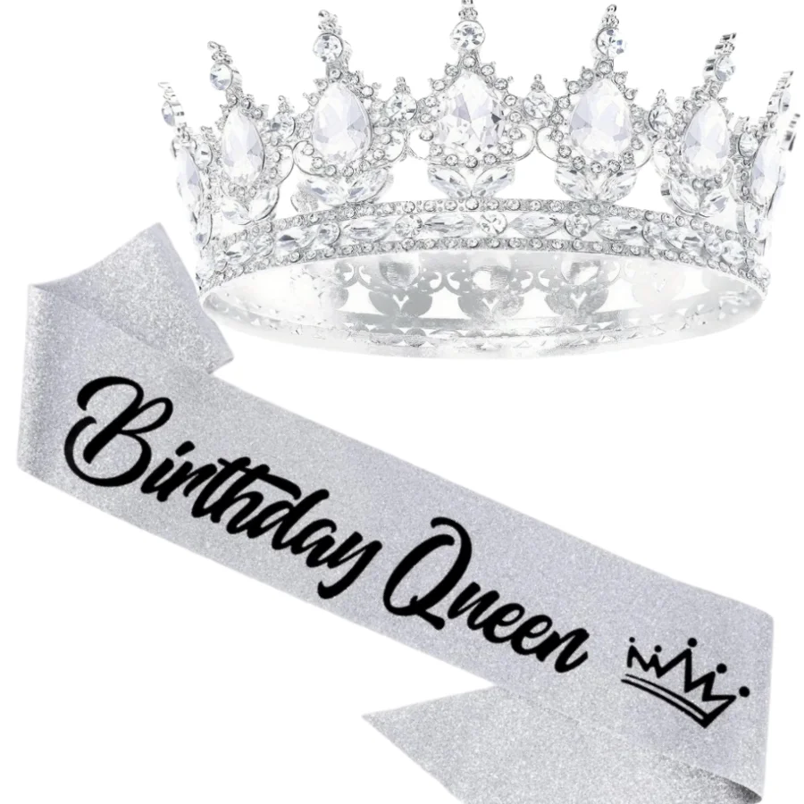 Glitzernde Strass-Geburtstagsparty-Set Tiara Krone Königin-Schärpe Frauen Mädchen Happy Birthday Haaraccessoires Abschlussball-Geschenke Dekorationen – Detail 6
