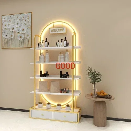 

Display Cabinet Beauty Product Cabinet Display Rack Skin Care Products Display Rack Barber Shop with Light
