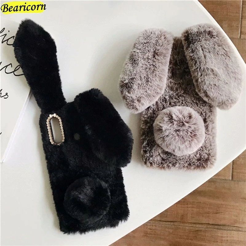 Fur Plush Phone Case For Huawei Mate 9 10 20 30 40 Lite Nova 3 3i 3e 5T 6 7 SE Pro Plus 7i 5G Furry Rabbit Bunny Soft Back Cover