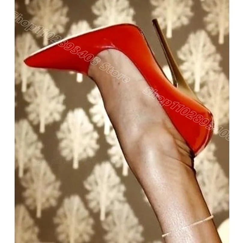 Red Stiletto Patent Leather Pumps Pointed Toe Solid Fashion British Style Casual Party for Women Pumps 2024 Zapatos Para Mujere