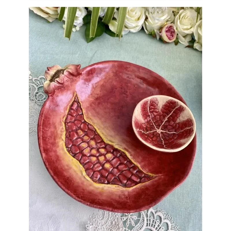 European hand painted pomegranate ceramic plate dumplings home dining salad bowl kitchen cutlery decoration