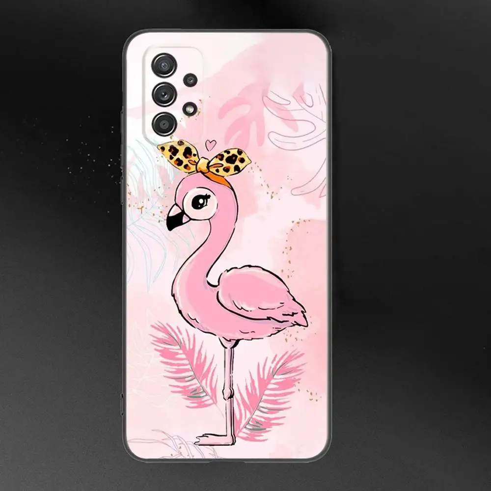 Bonita funda de teléfono con flamenco rosa para Samsung Galaxy A 91,80,73,72,71,53,52,51,22,5G, funda negra suave a prueba de golpes