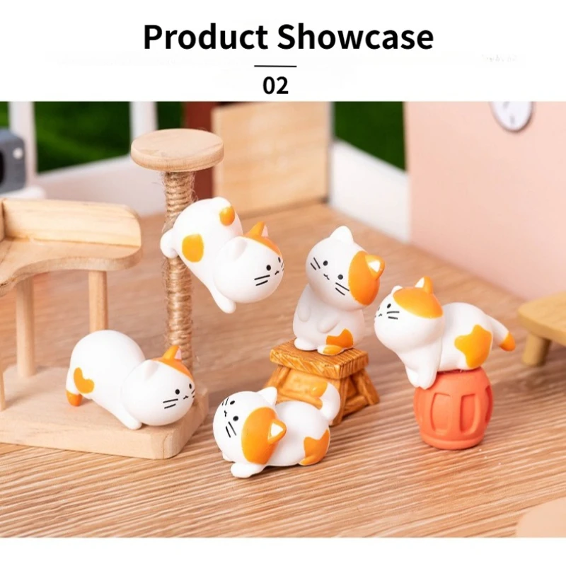 8-teiliges Set Lustige Niedliche Orange Katzen-Tierfiguren PVC-Handwerk Miniatur-Figuren für Bonsai Mikrolandschaft Feengarten Deko – Detail 7