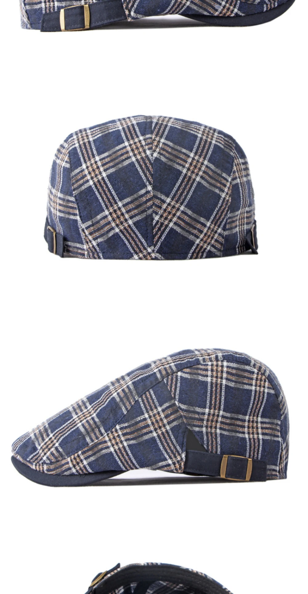 HT4640 Baskenmütze Mütze Männer Frauen Frühling Sommer Kappe Sonnenhut Einstellbare Ivy Flache Kappe Plaid Künstler Maler Baskenmütze Hut Männlich Weiblich Berets – Detail 8