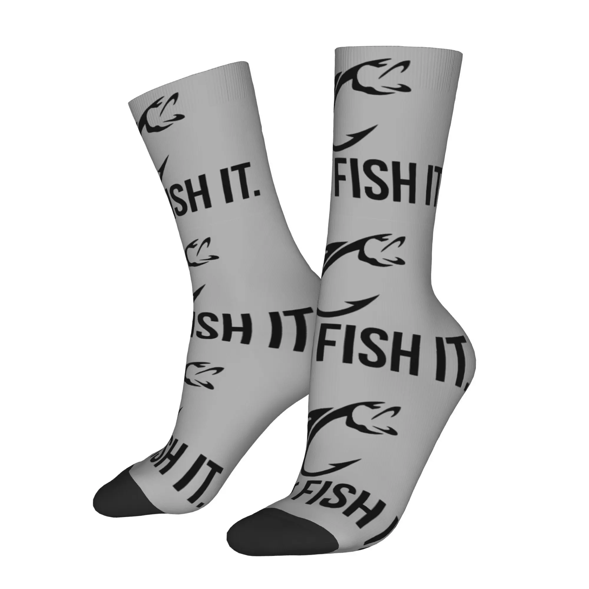 

Funny Sock for Men Just Fish It Hip Hop Vintage Happy Breathable Pattern Printed Crew Sock Casual Gift