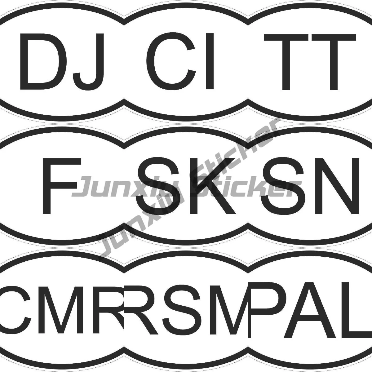 Oval Flag Country Code DJ CI TT F SK SN CMR RSM PAL Vinyl Country Code Sticker Hot Sale Direct Selling Car Stickers