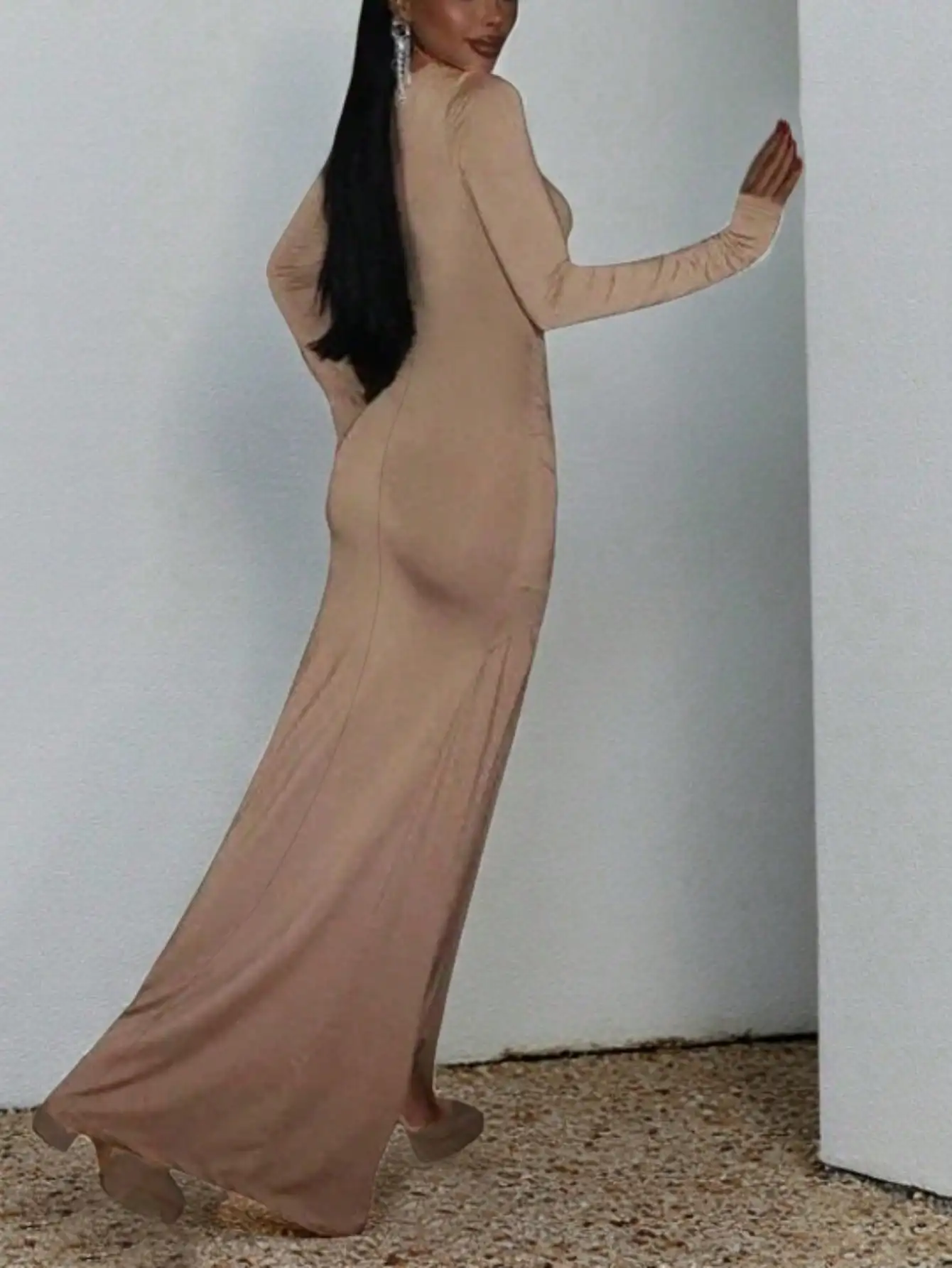 Nouvelle robe de cocktail fendue d'automne – Découpes à nouer sur le devant améliorant le buste et manches longues élégantes