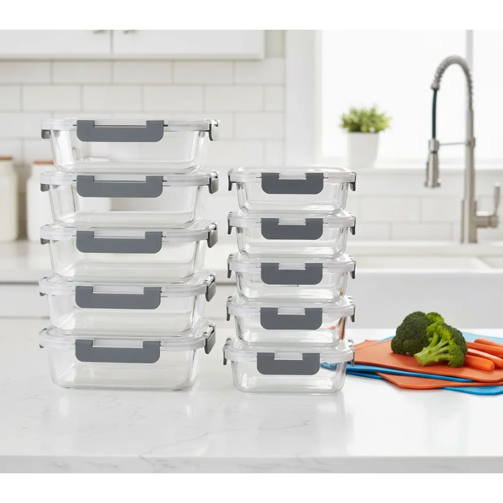 

10-Pack Glass Meal Prep Containers with Lids, Airtight Food Storage for Microwave, Oven, Freezer & Dishwasher