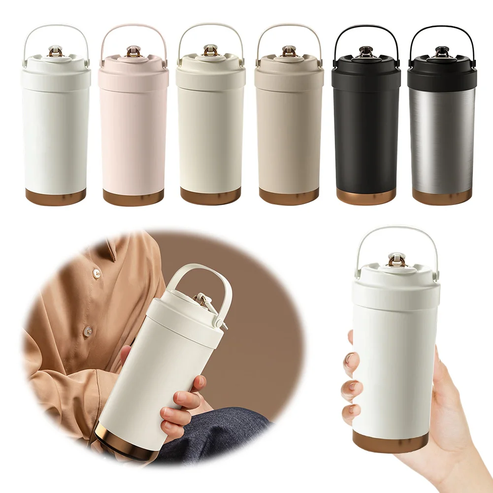 

Stainless Steel Travel Coffee Mug Ceramic Coated Insulated Coffee Mug with Lid and Straw Coffee Travel Mug for Hot & Cold Drinks