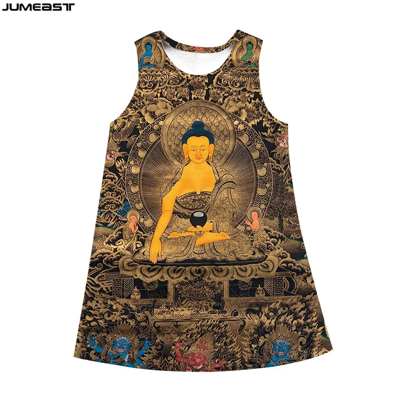 Jumeast Y2k Women 3D Printed Dresses Hip Hop Buddhism Buddha Shakyamuni Summer Sleeveless Dress Suspender Nightdress