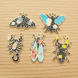 10pcs Flower Insect Charm for Jewelry Making Enamel Necklace Bracelet Earring Pendant Diy Accessories Alloy Metal Gold Plated