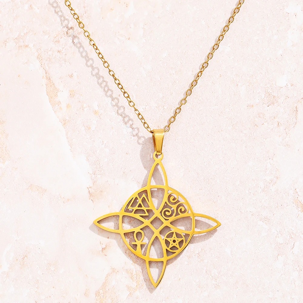 DGIDDK Stainless Steel Temperament Hollow Celtic Knot Cross Pendant Necklace Retro Fashion Design Collarbone Chain Jewelry Gifts