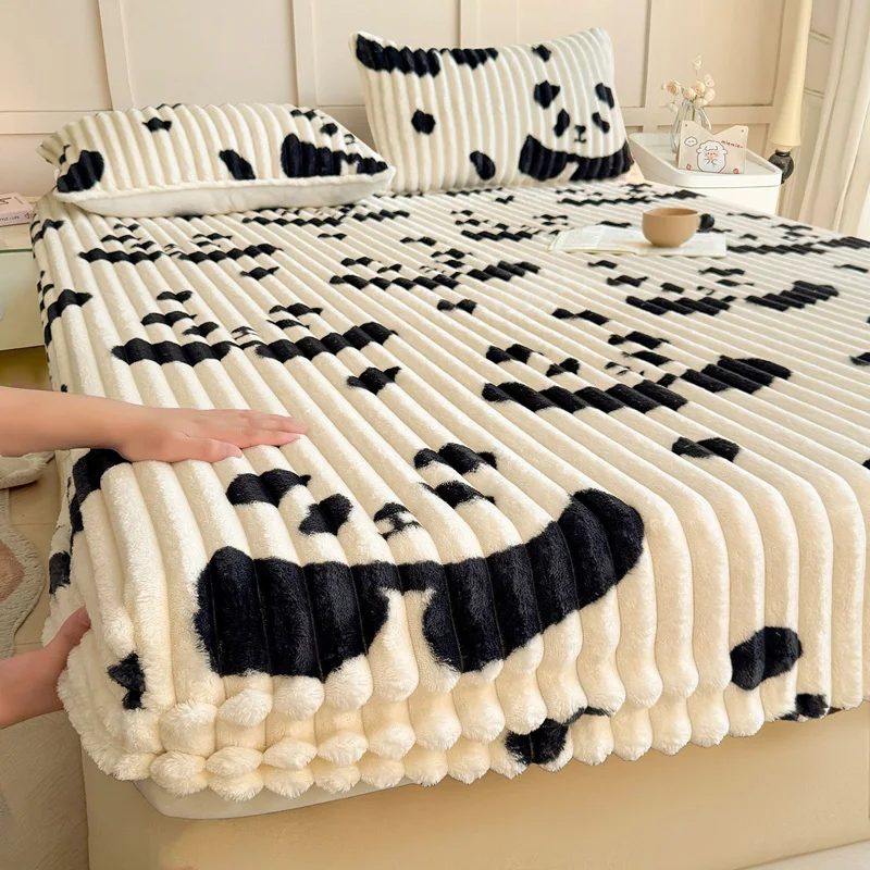 

Thicken Bedsheet for Winter Flannel Bed Cover Queen/King Size Fitted Sheet Elastic Bed Linen drap de lit (Pillowcase Need Order)