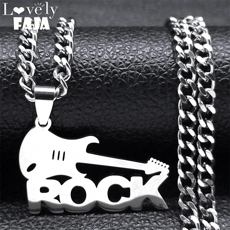 Electric Guitar Rock Hip Hop Men Necklace Chain Stainless Steel Musical Band Necklaces Jewelry for Women Free Shipping N9731S03