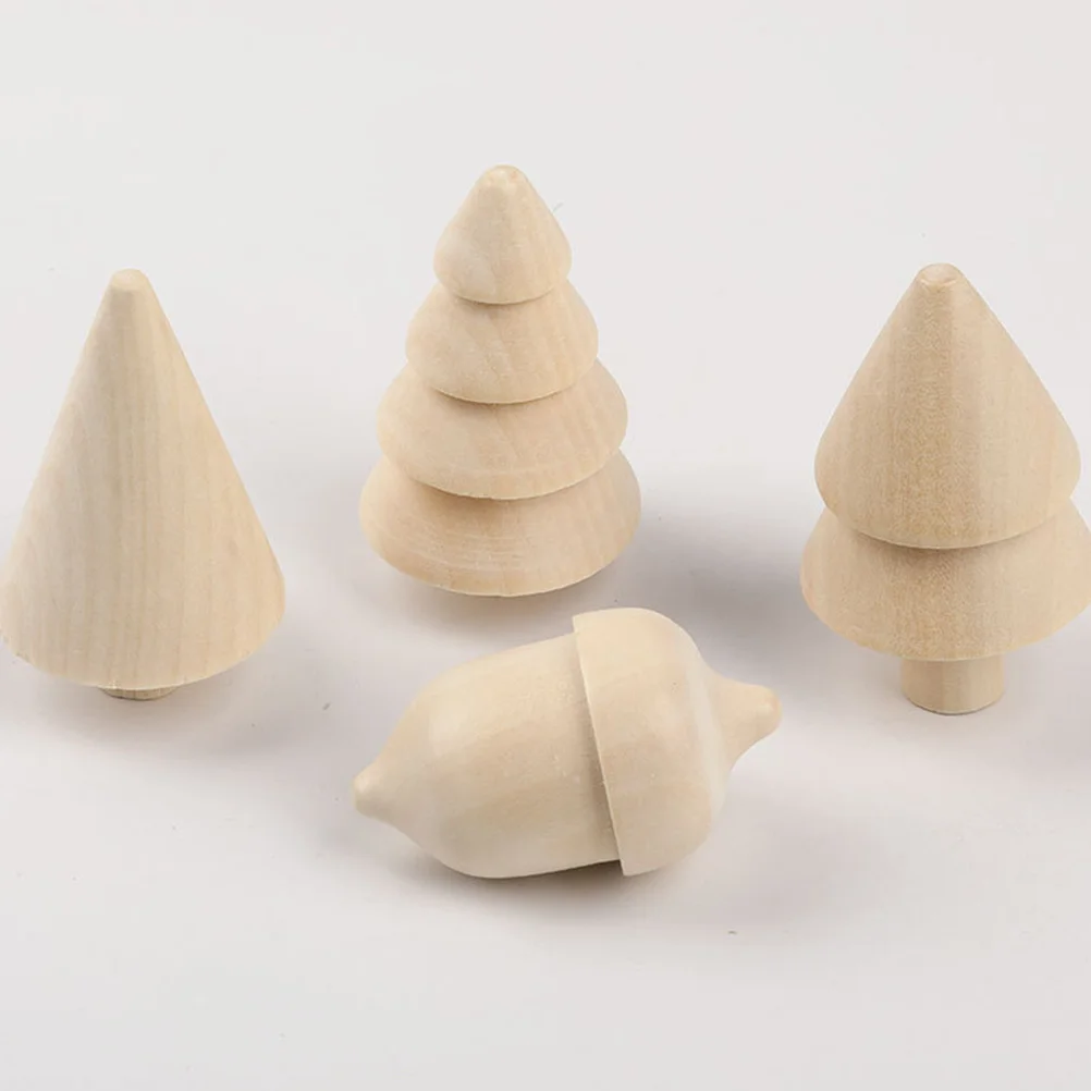 

1Set Unpainted Wooden Christmas Tree Decoration DIY Xmas Acorn Crafts Set Desktop Table Home Festive Decor Blank Wooden Tree