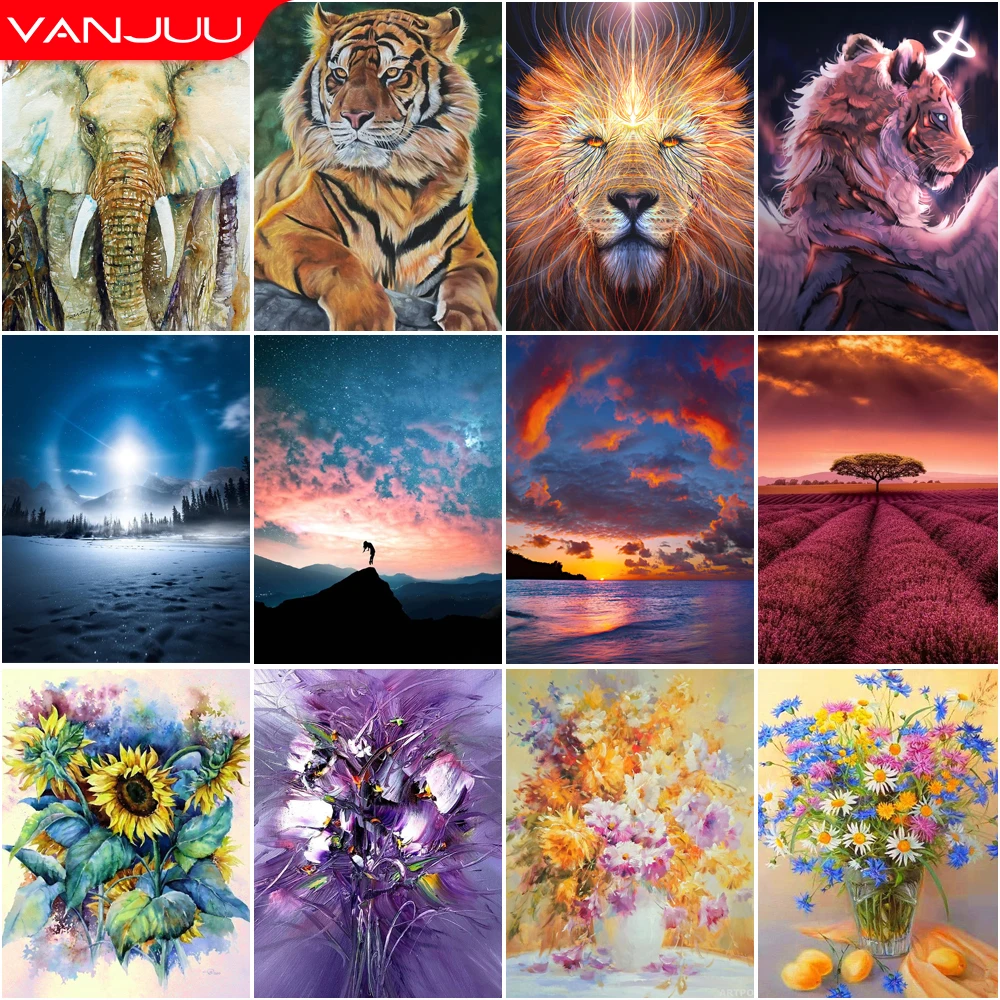 

Animals 5D Diamond Painting Flowers Sky Tiger DIY Diamond Painting Art Mosaic Full Drill Diamond Embroidery Painting Home Decor