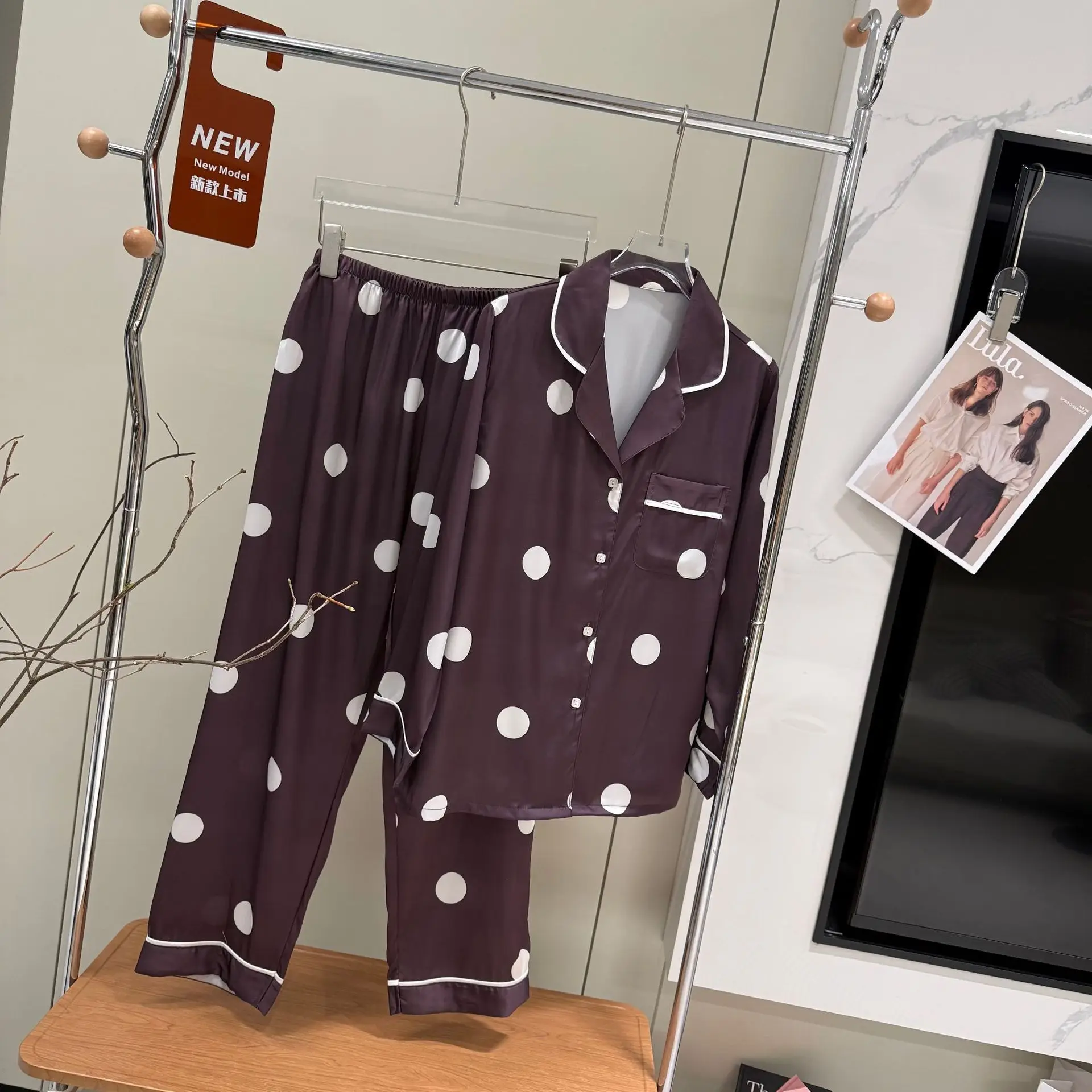 

Женский пижамный комплект для сна весна-осень, новый, с длинным рукавом, кардиган с отложным воротником, 2 предмета, для дома и улицы, для студенток