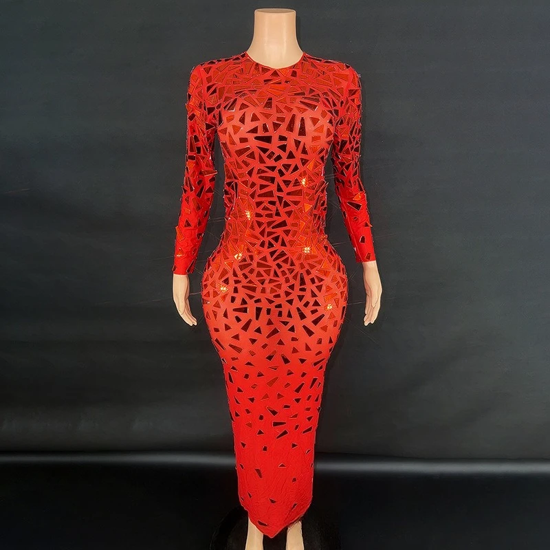 

Sexy Nightclub Bar Fashion Red Temperament Long Dress Cocktail Party Socialite Evening Dress Model Catwalk Vestito Con Cristalli