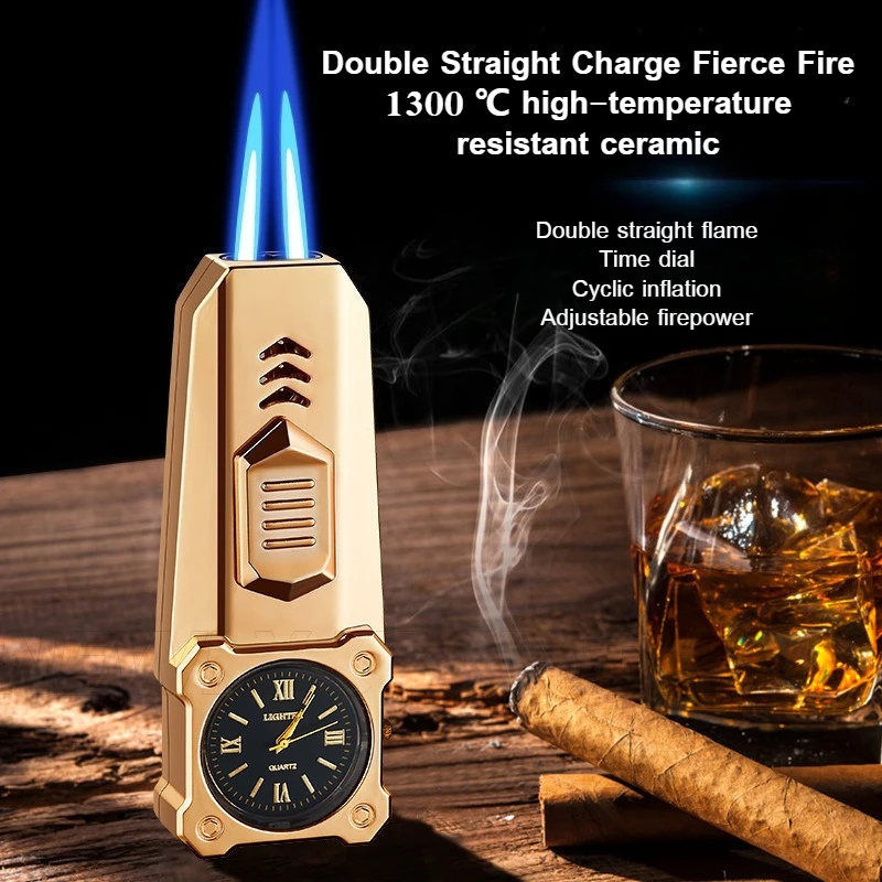 New Dual Direct Charge Compact Handheld Spray Gun with Watch Lighter, High Power Cigar Igniter, Outdoor Barbecue Portable