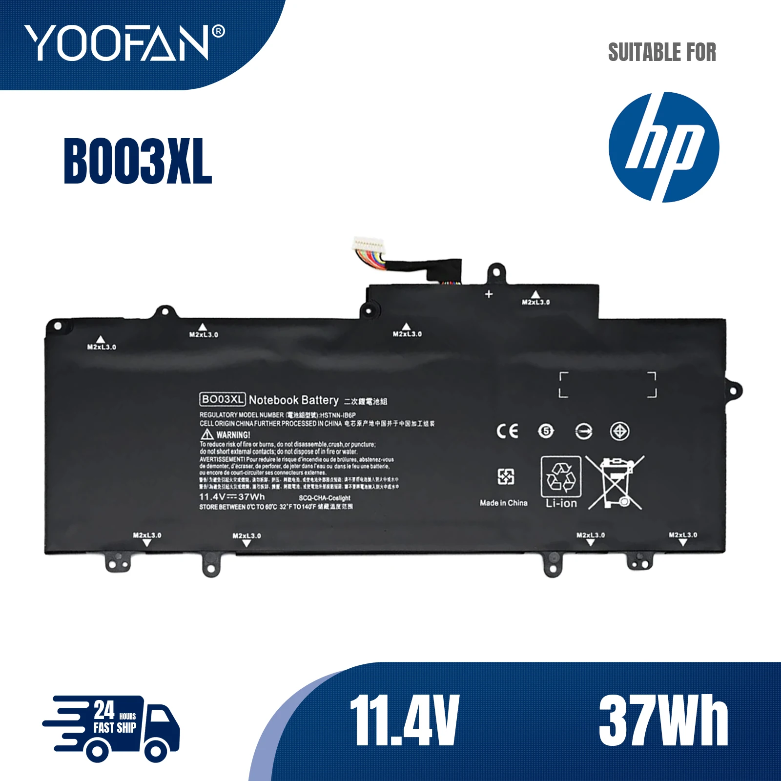 YOOFAN BO03XL Laptop Battery For HP Chromebook 14-X 14-X013DX 14-X015W 14-X015WM 14-x010nr 14-Z HSTNN-IB6P HSTNN-IB6C 773836-1B1