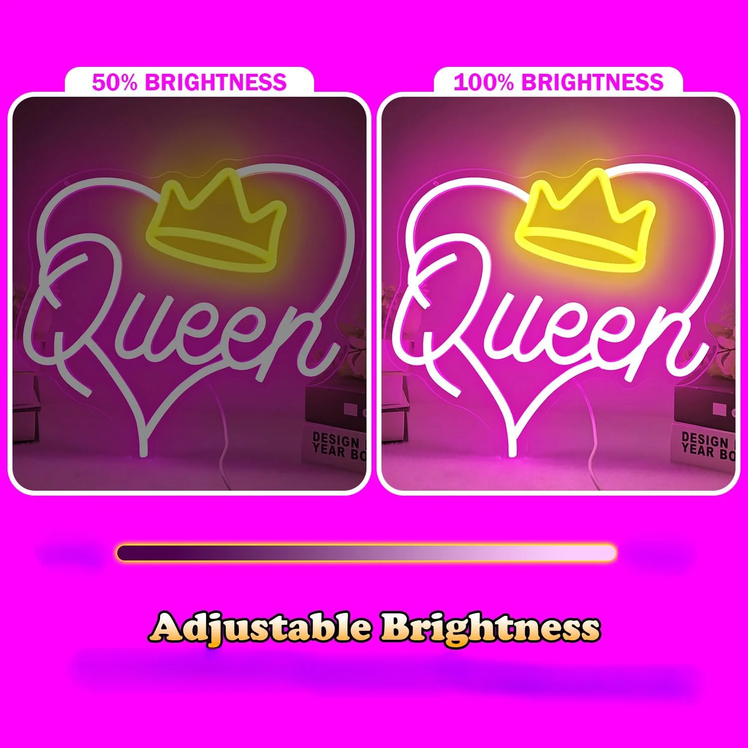 Queen Neon Sign Crown Queen Pink LED Heart Neon Light For Bedroom Room Party Wedding Backdrop Wall Decor Valentines Day Gift