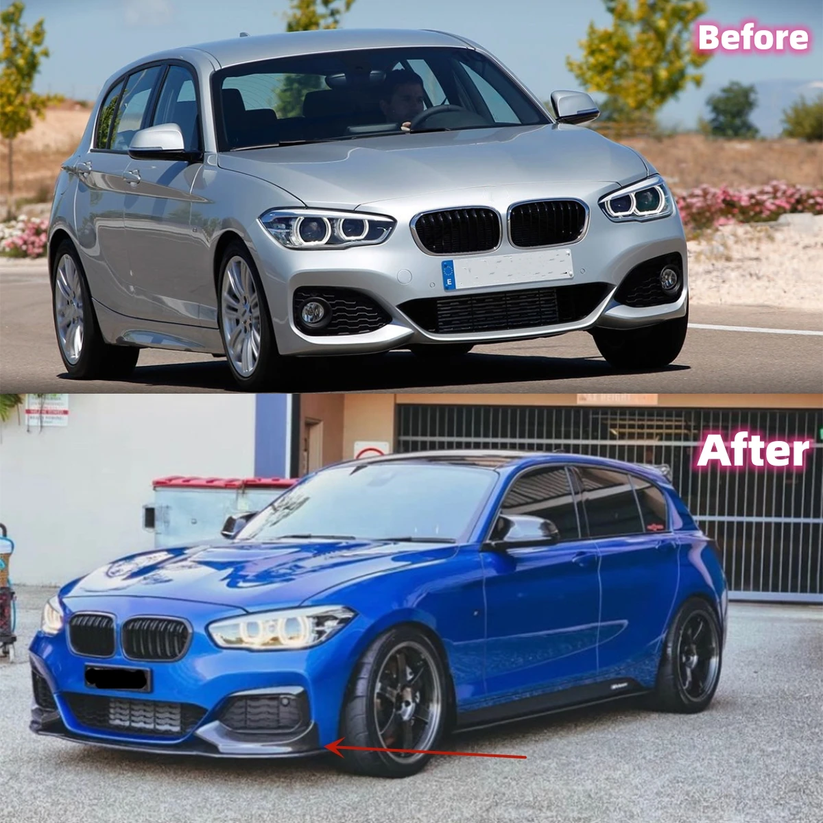 BMW F20 F21 118i 120d 120i M135i M140i M-Sport 2015-2019용 자동차 디퓨저 스플리터 바디킷 커버, 글로시 블랙 프론트 립 스포일러 썸네일 6