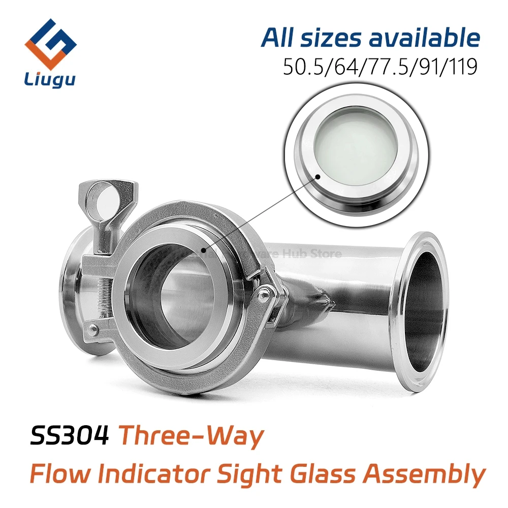 

Sanitary SS304 Flow Indicator Diopter Sight Glass, 1.5"-4" Tri Clamp Tee, OD 38-119mm Pipe Window for Homebrew Sanitary Pipeline