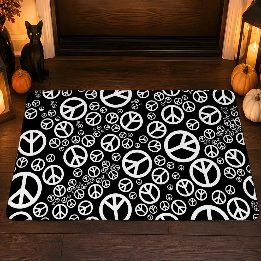 Peace Sign Tie Dye Grommets Flying Floor Mat Flannel Rug Soft Non Slip Washable Door Mat For Bathroom Bedroom Kitchen Home Decor