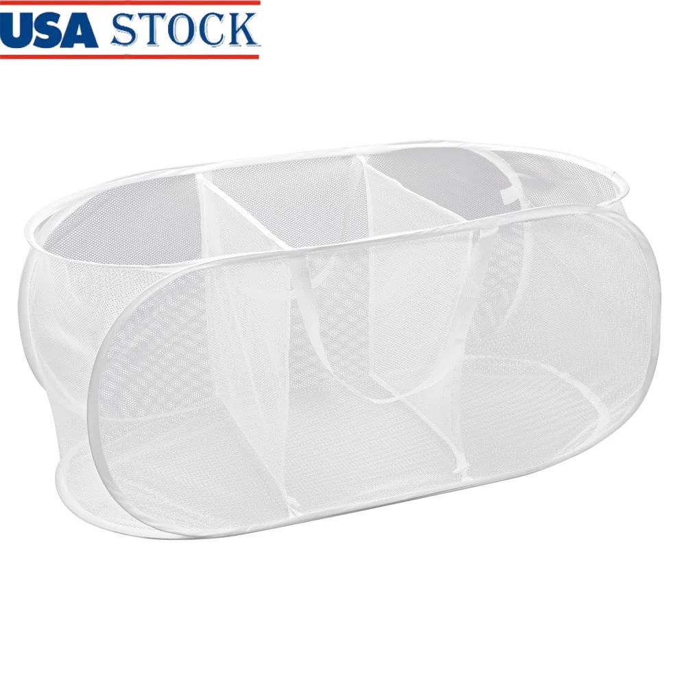 

Deluxe Mesh Pop Up Laundry Sorter Hamper Basket with 3 Compartments Holds 6 Loads Portable Collapsible Design Home Organization