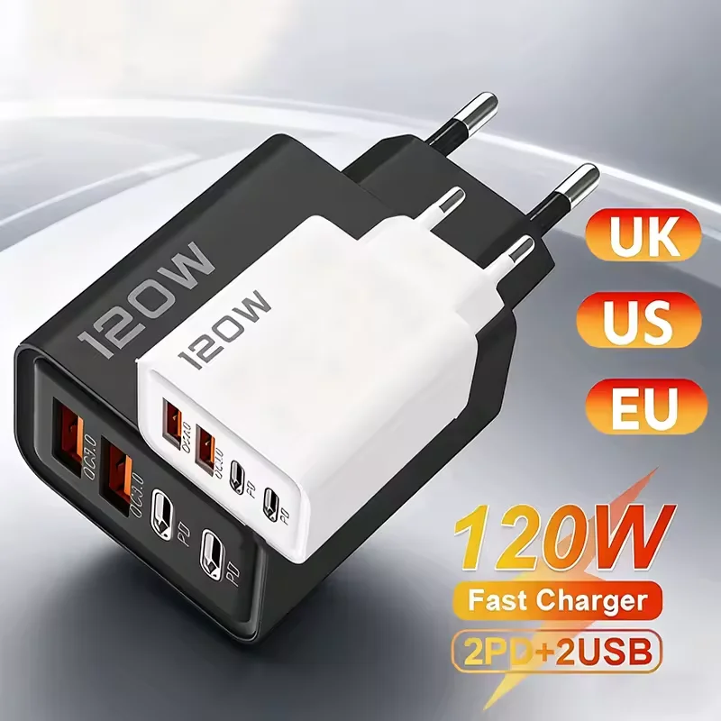 4-Port 120W Ladegerät USB C PD Quick Charge 3.0 Typ C USB Telefonladegeräte Schnellladegerät für iPhone Samsung Xiaomi Huawei