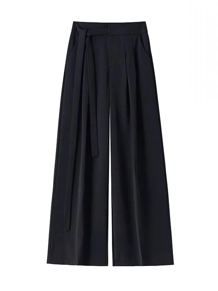 High Waist Wide Leg Pants Women's Spring Autumn New Sle Loose Drapey Straight Casual Suit Long Trousers Belted Korean Sle