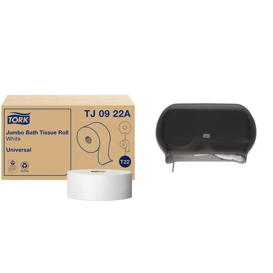 Rolka papieru toaletowego Jumbo biała T22 2-warstwowa, 12 x 1000 i podwójny dozownik papieru toaletowego Jumbo Smoke T22