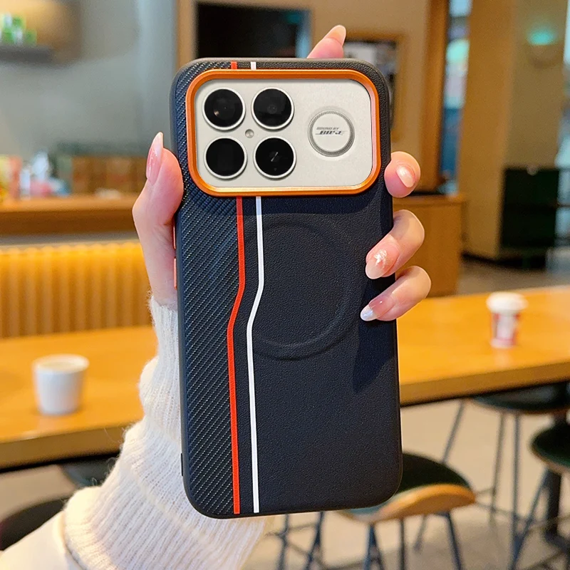 

Для Xiaomi Poco F8 ультра модный кожаный чехол контрастного тона кожи Poco F8 Pro беспроводной магнитный защитный чехол Poco F7