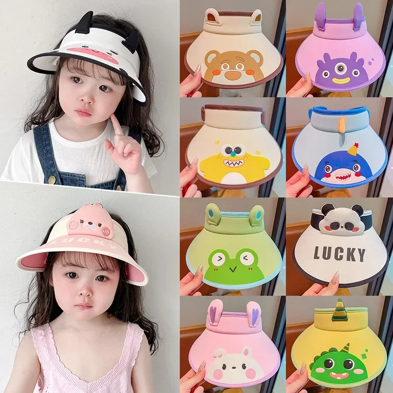 Summer Children's Beach Trip Cartoon Fresh and Cute Fashion Baby Sunshade UV Protection Empty Top Large Eaves Sunscreen Hat