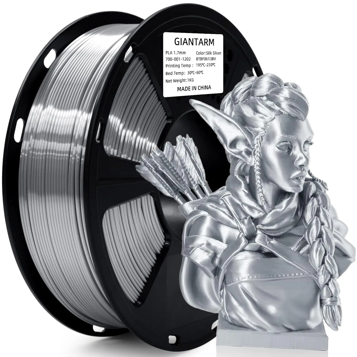 

Silk Metallic Silver PLA 3D Printer Filament 1kg Spool, 1.75mm +/-0.03mm, 1080ft, Vacuum Pack