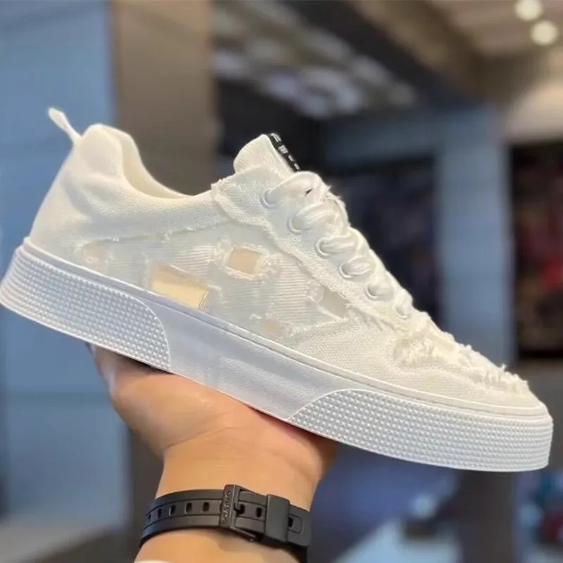 

Canvas men's shoes summer breathable low cut casual white board shoes Korean version height increasing men's cloth shoes