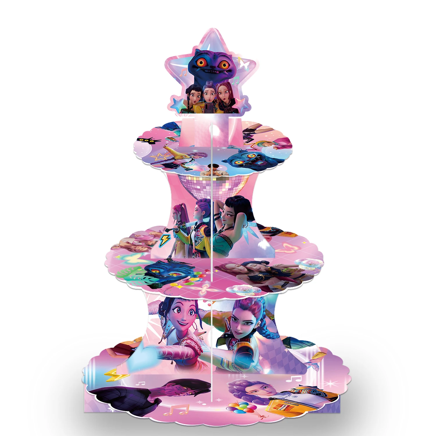 Décoration de fête Kawaii KPOP Demon Hunters, support à gâteau à trois étages, décorations de dessin animé pour Halloween