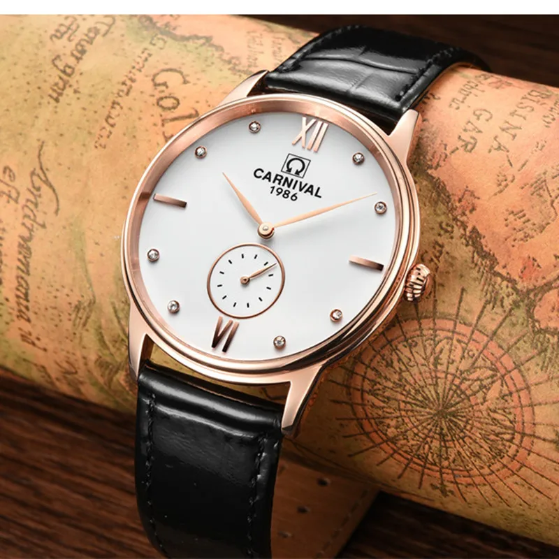 Relogio Masculino CARNIVAL Fashion Business Watch for Men Brand Luxury Small Second Quartz Wrist Watch Waterproof Reloj Hombre