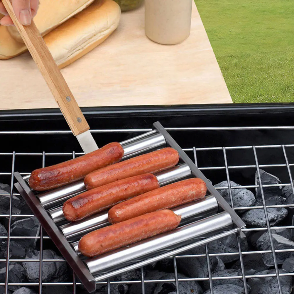 

Stainless Steel Sausage Roller Bbq Stand Portable Outdoor Grill Camping Barbecue Rolling Rack Firewood Burning Sturdy Furnace