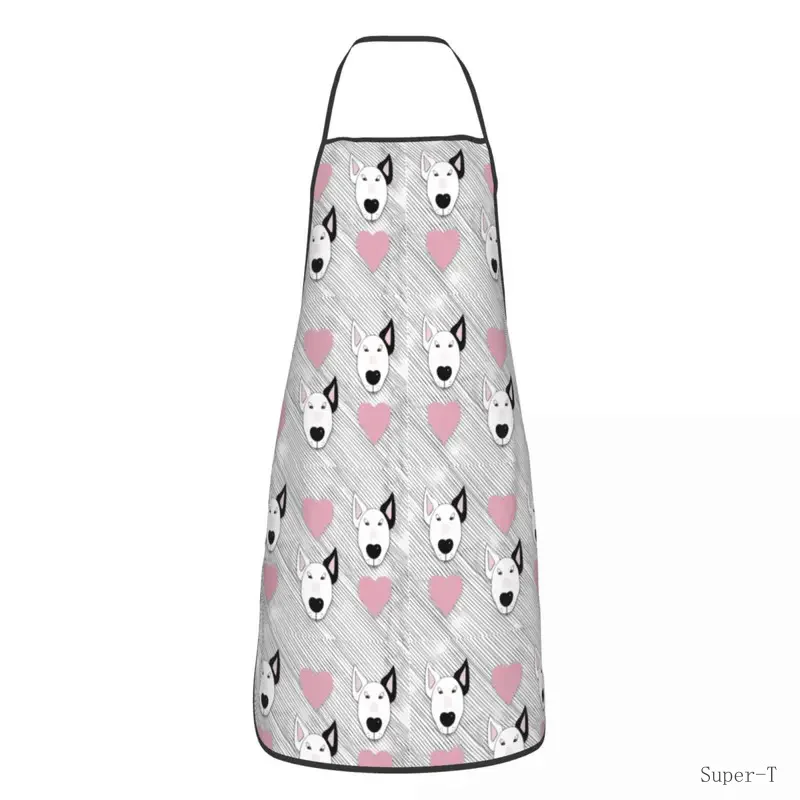 Bib Bull Terrier Dog Hearts Stripes Pattern Apron for Men Women Unisex Chef Cooking Kitchen Animal Tablier Cuisine Gardening