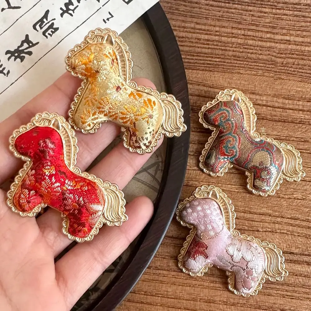 

Chinese Style Song Brocade Horse Brooch Cartoon Cute Little Pony Sweater Pin Retro Pin Accessories Cloth Fabric Pony Brooch