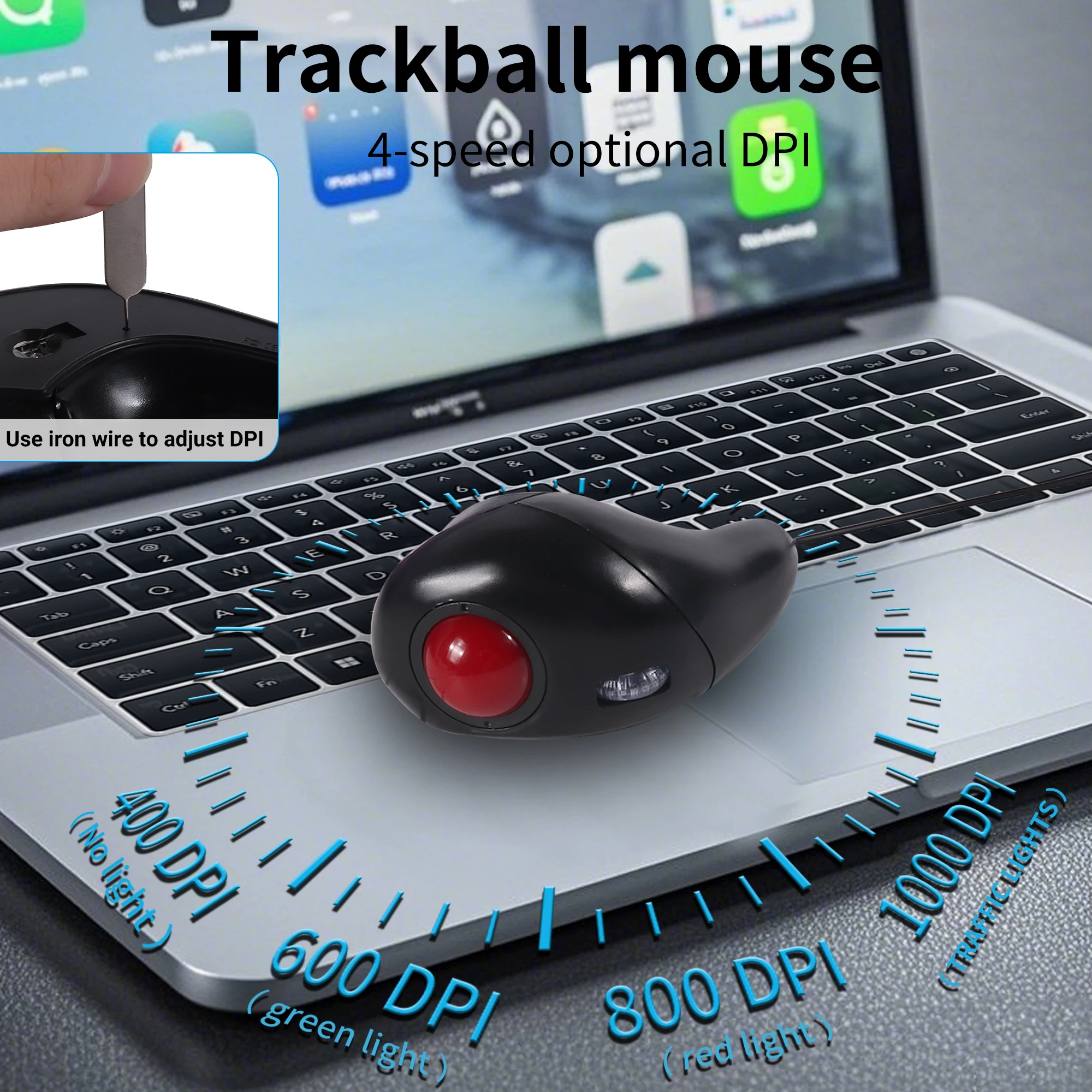 Nuovo Mouse Trackball cablato Mouse Wireless portatile controllato dal pollice Mouse puntatore Laser ad aria portatile per presentazione PPT del