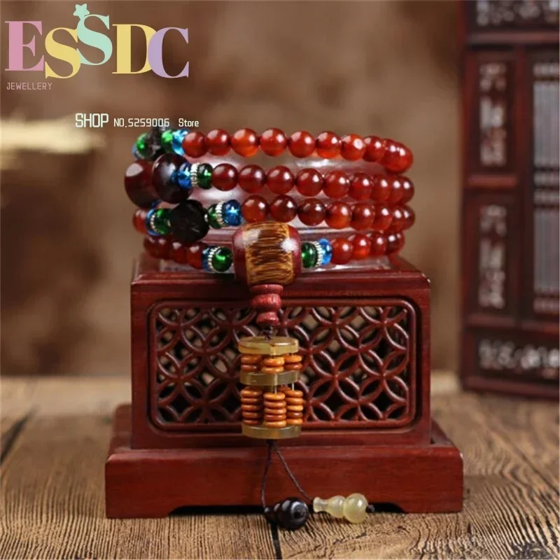 8mm Natural Tibetan Old Sheep  108 Buddha Beads  for Men Women Ethnic Style Abacus Full of Blood Goat Horn Bracelets