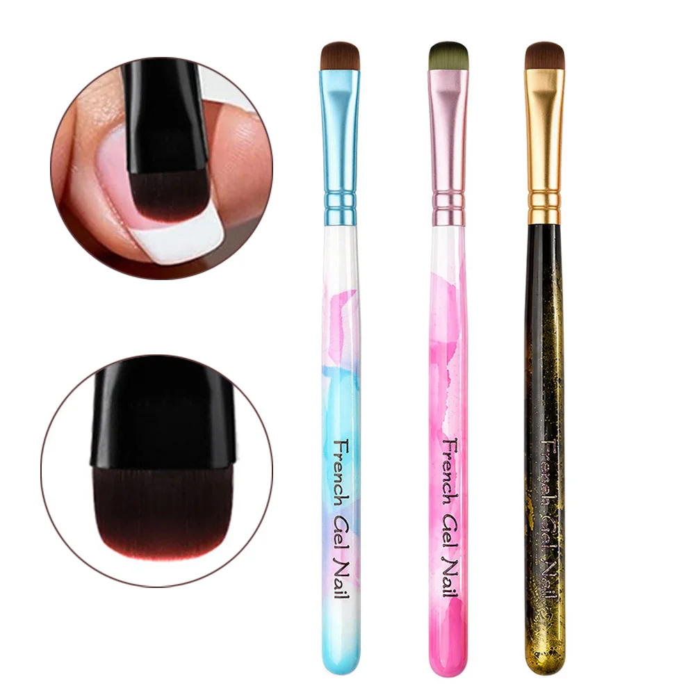 Flat Gel Nail Brush for French Nails Design UV Gel Polish Acylic Application Painting & Cleaning Builder Brush Manicure Pen Tool