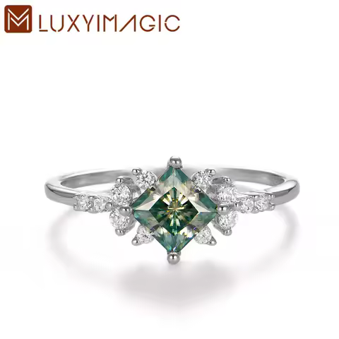 Luxyimagic 0.8CT Cyan Moissanite Gemstone Ring for Women White Gold 925 Sterling Silver Luxury Ring for Romantic Classics New