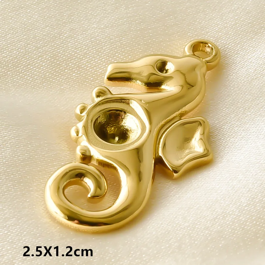 2/6 Stück echt vergoldete Anhänger mit Meeresmotiven, Emaille-Wellen, Seepferdchen, Schildkröte, Edelstahl-Charms für die Schmuckherstellung, Schlüsselanhänger, Großpackung – Detail 20
